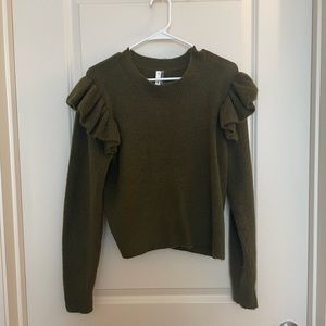 Glam Green Ruffle Sleeve Sweater